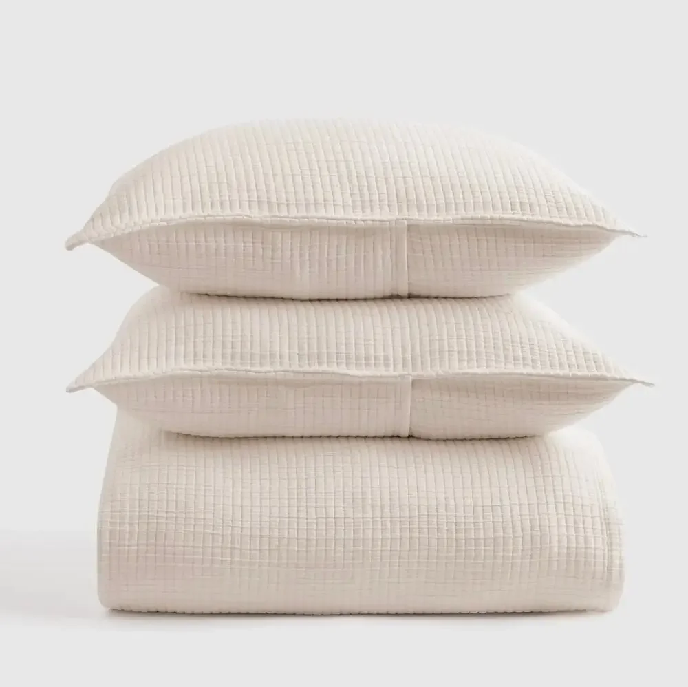 NWT Quince Organic Ribbed Cotton Coverlet 3Pc Set King Cal King Ivory $154 MSRP